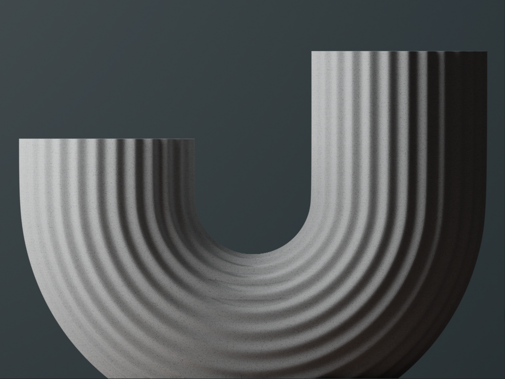 3D modeling software interface with U vase on a dark background